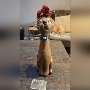 Brown Cat Figurine with Black Collar